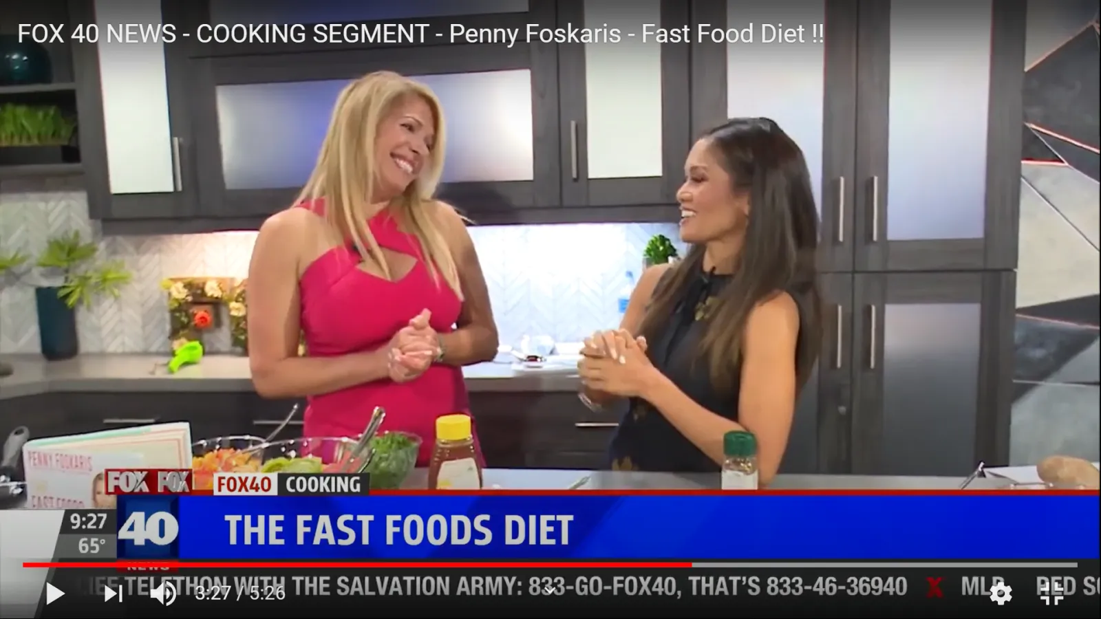 Penny Foskaris live on FOX 40 News cooking segment with on-air chyron